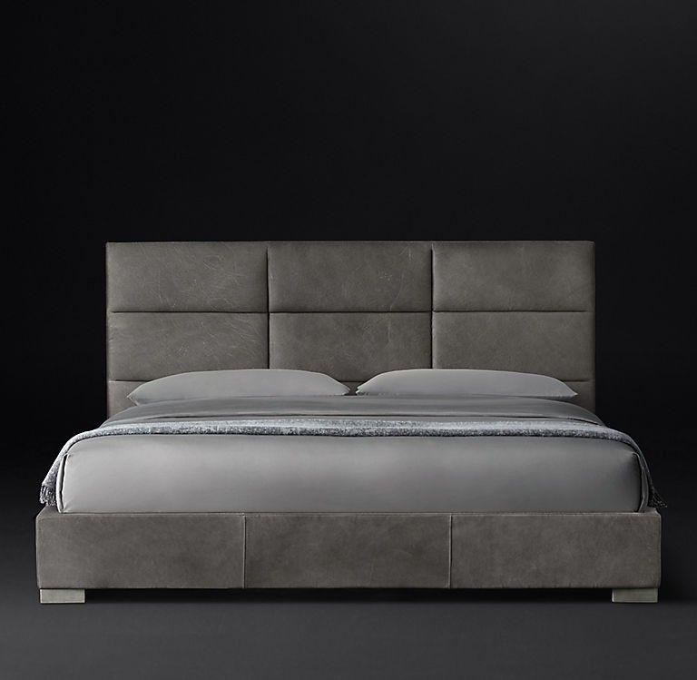 Dark Leather Panel Headboard King Bed