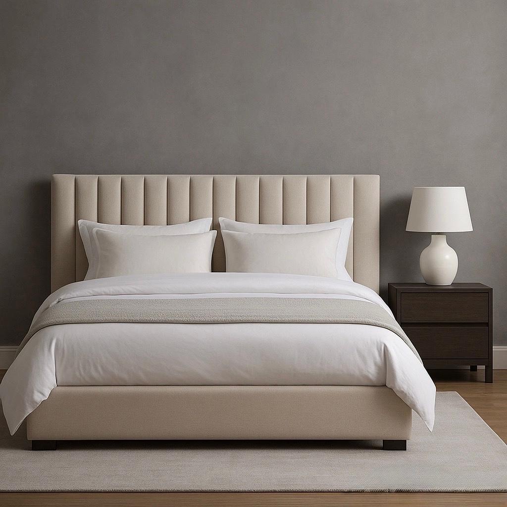 Beige Channel Headboard Queen Bed