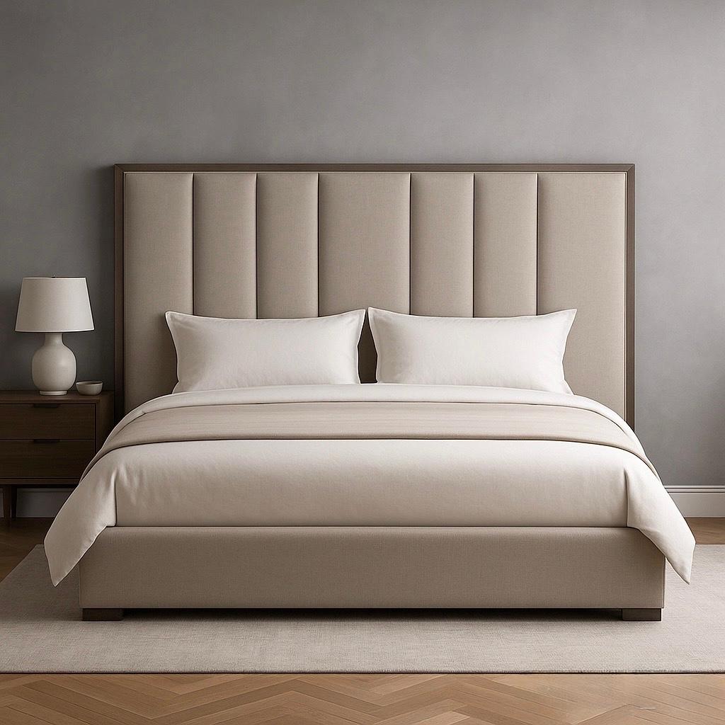 Beige Framed Channel Headboard Queen Bed