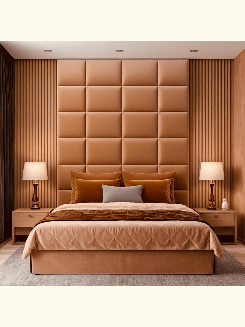 Camel Tan Tufted Wall Panel King Bed