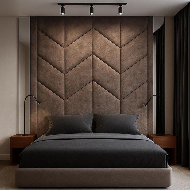 Brown Chevron Wall Panel Bed